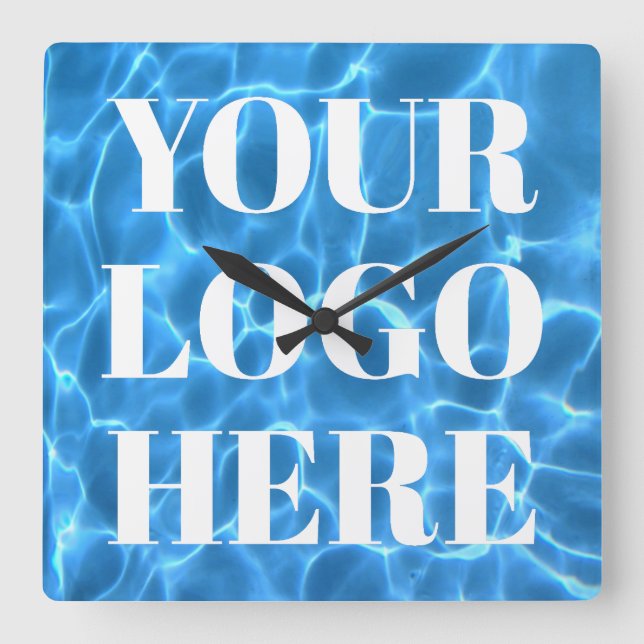 Horloge Carrée Aqua Blue Swimming Pool Photo for Your Logo (Recto)