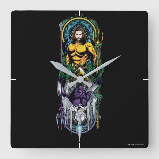 Horloge Carrée Aquaman | Orin et panneau réversible de Nouveau (Recto)