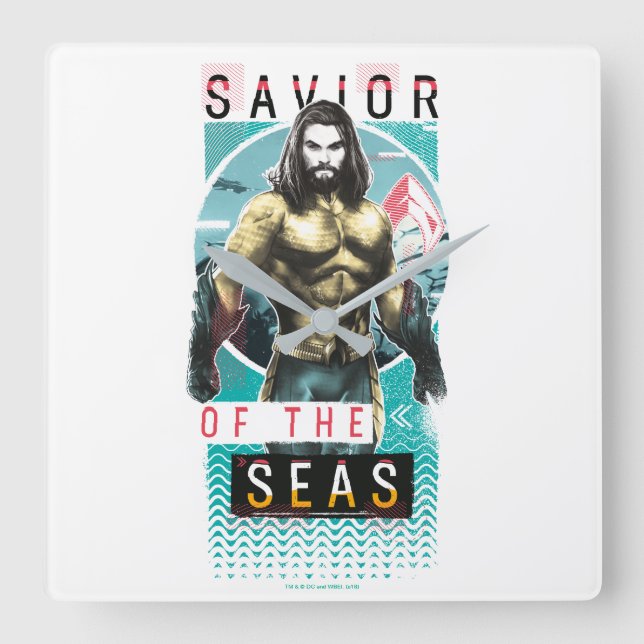 Horloge Carrée Aquaman | "Sauveur Des Mers" Graphique Moderniste (Recto)