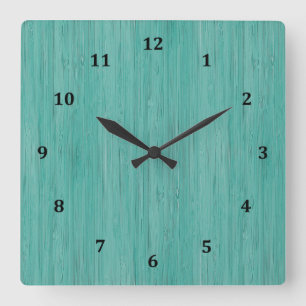 Horloge Carrée Aquamarine Bamboo apparence de grain de bois