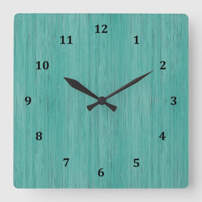 Horloge Carrée Aquamarine Bamboo apparence de grain de bois (Recto)