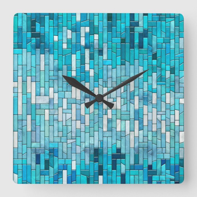 Horloge Carrée Aquamarine mosaïque Abstraite (Recto)
