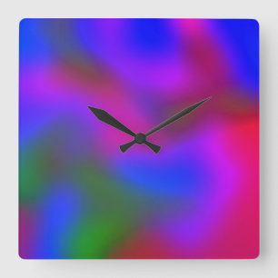 Horloge Carrée Aquarelle arc-en-ciel Abstrait Ombre Liquid Art