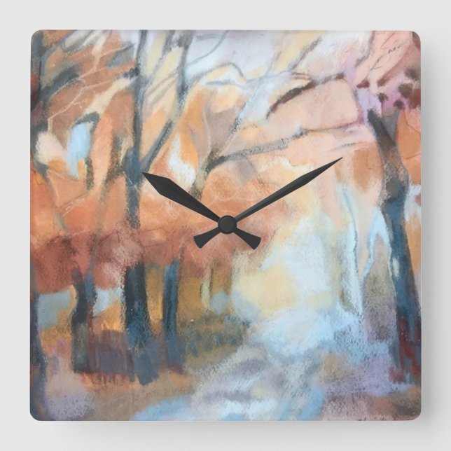 Horloge Carrée Aquarelle boho rustique orange jaune brun automne (Recto)