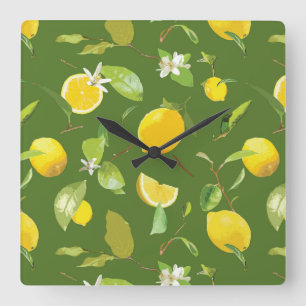 Horloge Carrée Aquarelle Citron & Feuilles 5