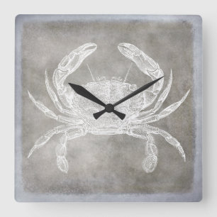 Horloge Carrée Aquarelle côtière Crabe Eau douce Neutre
