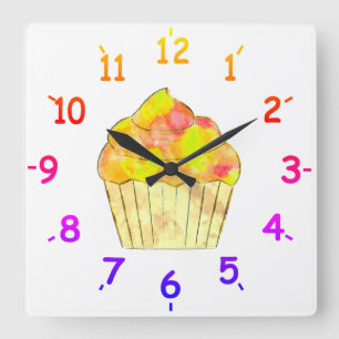 Horloge Carrée Aquarelle Cupcake Peinture