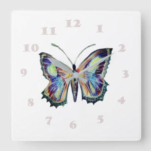 Horloge Carrée Aquarelle de papillon