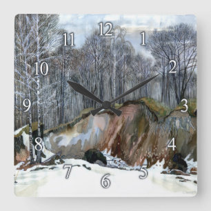 Horloge Carrée Aquarelle de peinture de ravin neigeux