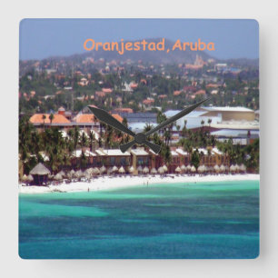 Horloge Carrée Aquarelle d'Oranjestad, Aruba