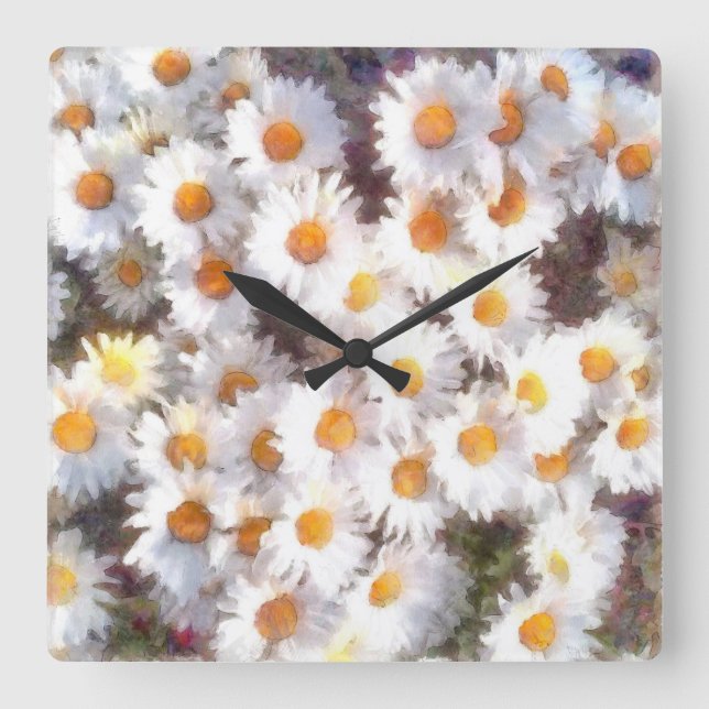 Horloge Carrée Aquarelle Fleur sauvage de la marée printanière (Recto)