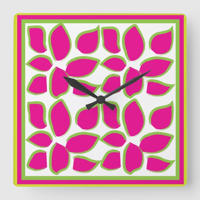 Horloge Carrée Aquarelle Floral Abstrait (Recto)