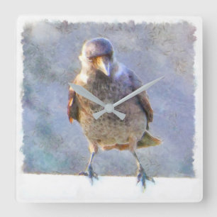 Horloge Carrée Aquarelle Jackdaw