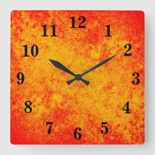 Horloge Carrée Aquarelle jaune rouge orangé Acrylique Mur