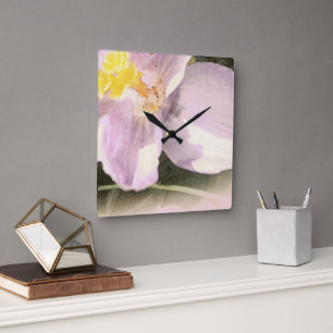 Horloge Carrée Aquarelle peinte Crocus Art