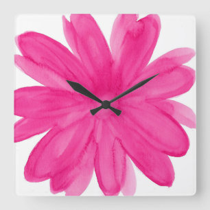 Horloge Carrée Aquarelle rose chaud