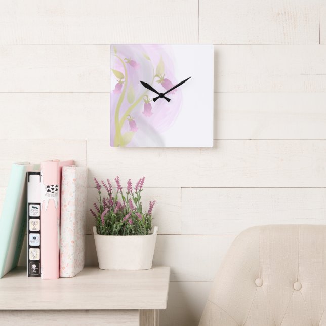 Horloge Carrée Aquarelle rose pâle (Salle de lecture)
