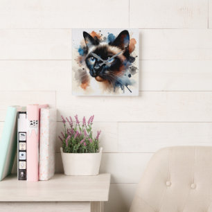 Horloge Carrée Aquarelle Siamese Chat Portrait coloré