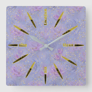 Horloge Carrée Aquarelle très peri, Rose, Tulipes