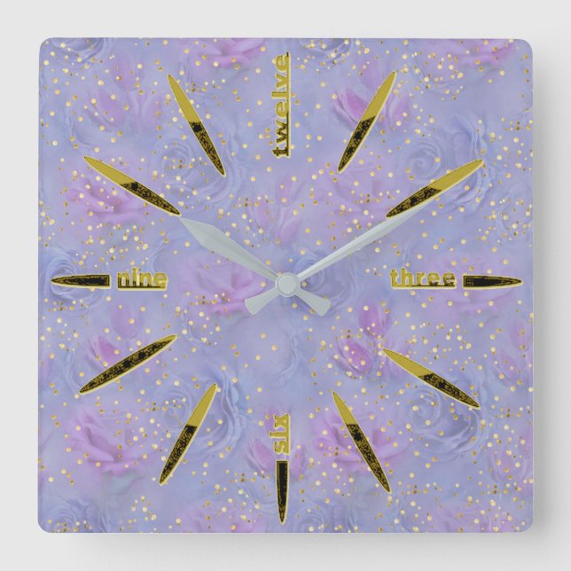 Horloge Carrée Aquarelle très peri, Rose, Tulipes (Recto)