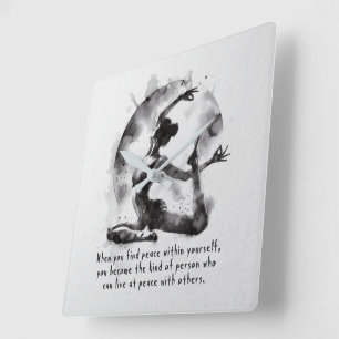 Horloge Carrée Aquarelle Yoga Reiki Pose King Pigeon à une jambe