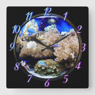 Horloge Carrée Aquarium Poissons tropicaux et coraux