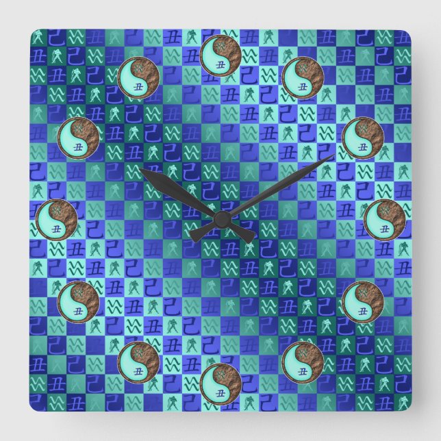 Horloge Carrée Aquarius & Earth Ox (Recto)