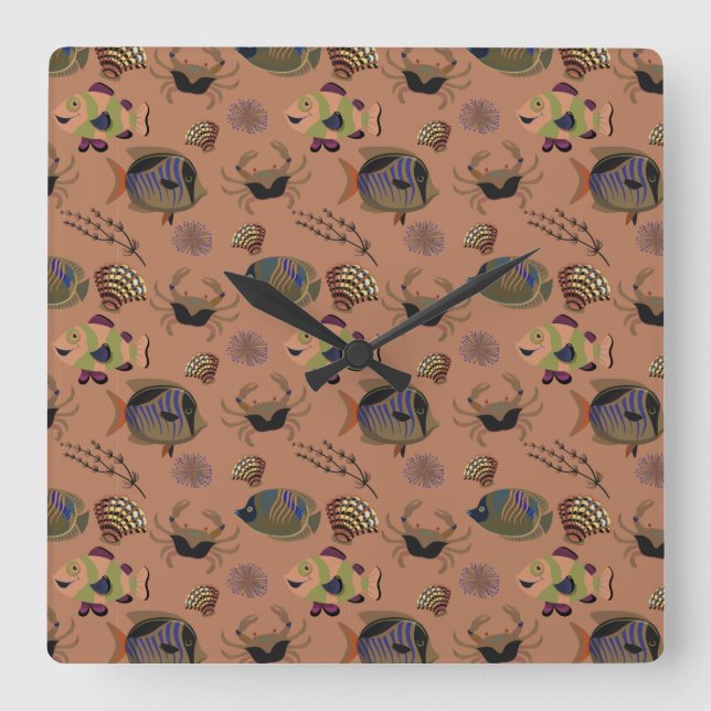 Horloge Carrée Aquatic animals | ocean underwater life (Recto)