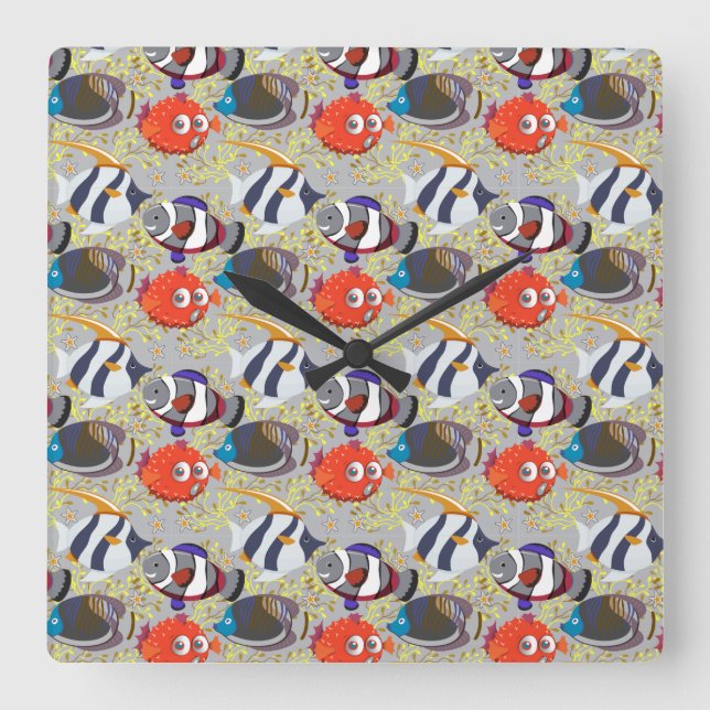 Horloge Carrée Aquatic animals pattern | ocean underwater life 40 (Recto)