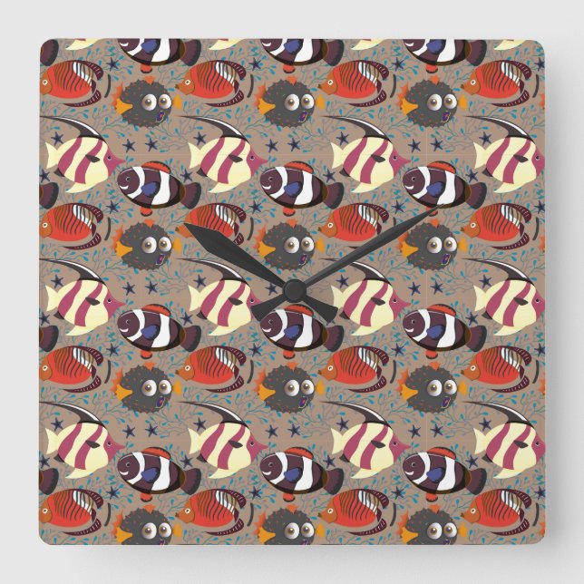 Horloge Carrée Aquatic animals pattern | ocean underwater life 41 (Recto)