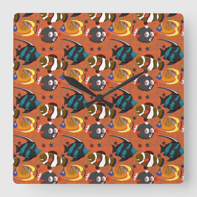 Horloge Carrée Aquatic animals pattern | ocean underwater life 42 (Recto)
