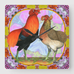 Horloge Carrée Araucana Poulets Art Nouveau