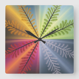 Horloge Carrée Arbre Abstrait des Quatre Saisons