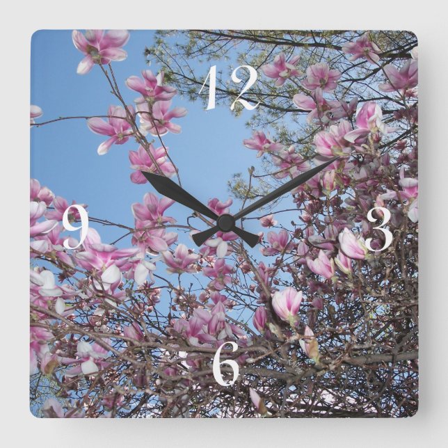Horloge Carrée Arbre cerise en fleurs (Recto)