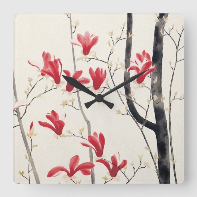 Horloge Carrée Arbre de Magnolia par Kobayashi Kokei, Nature Vint (Recto)