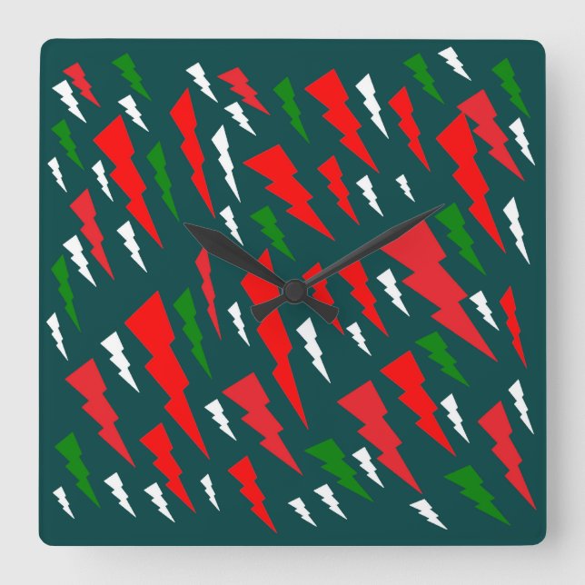 Horloge Carrée Arbre de Noël design abstrait vert rouge blanc (Recto)