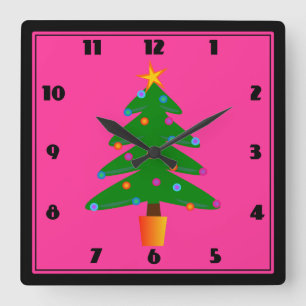 Horloge Carrée Arbre de Noël Festif Vert