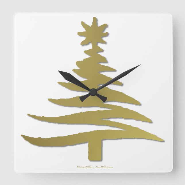 Horloge Carrée Arbre de Noël Moderne Pochoir Impression Or (Recto)
