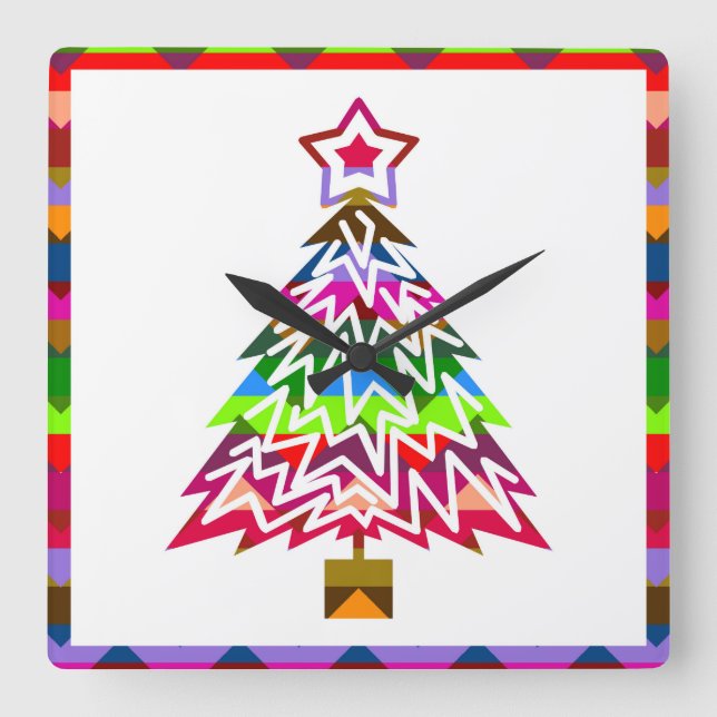 Horloge Carrée Arbre de Noël multicolore (Recto)
