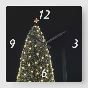 Horloge Carrée Arbre de Noël national & Monument Washington la nu