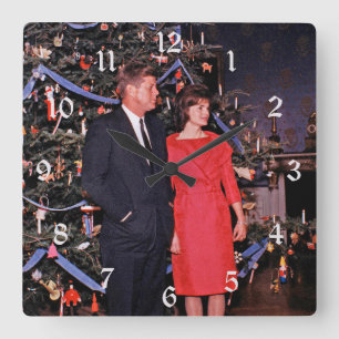 Horloge Carrée Arbre de Noël Président John Kennedy & Jacqueline