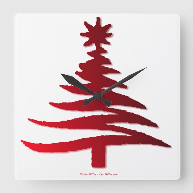 Horloge Carrée Arbre de Noël Rouge (Recto)