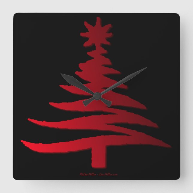 Horloge Carrée Arbre de Noël Rouge (Recto)