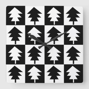 Horloge Carrée Arbre de Noël Vintage tendance Noir et blanc