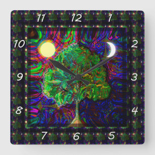 Horloge Carrée Arbre de nuit et de jour de la vie