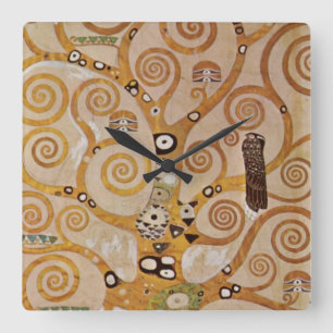 Horloge Carrée Arbre de vie de Gustav Klimt, Art Nouveau stylisé