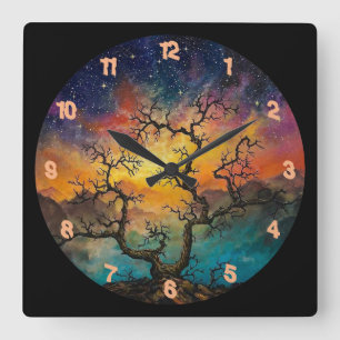 Horloge Carrée Arbre d'Halloween très cool et effrayant