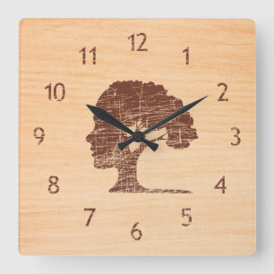 Horloge Carrée Arbre en bois rustique décoratif contemporain peu