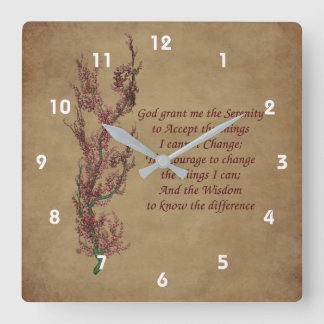 Horloge Carrée Arbre fleuri de la prière de sérénité Inspirant