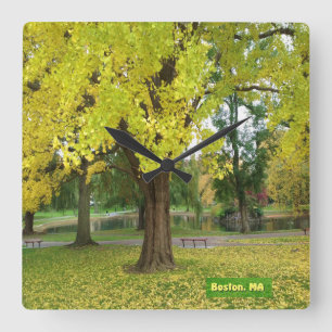 Horloge Carrée Arbre Ginkgo Jaune